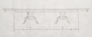 Drawing of a custom double-pedestal expandable dining table.