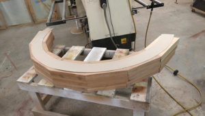 Glued up mahogany curves ready to cut to shape with our custom template.