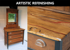 Artistic furniture refinishing gives antique pieces unique appeal.